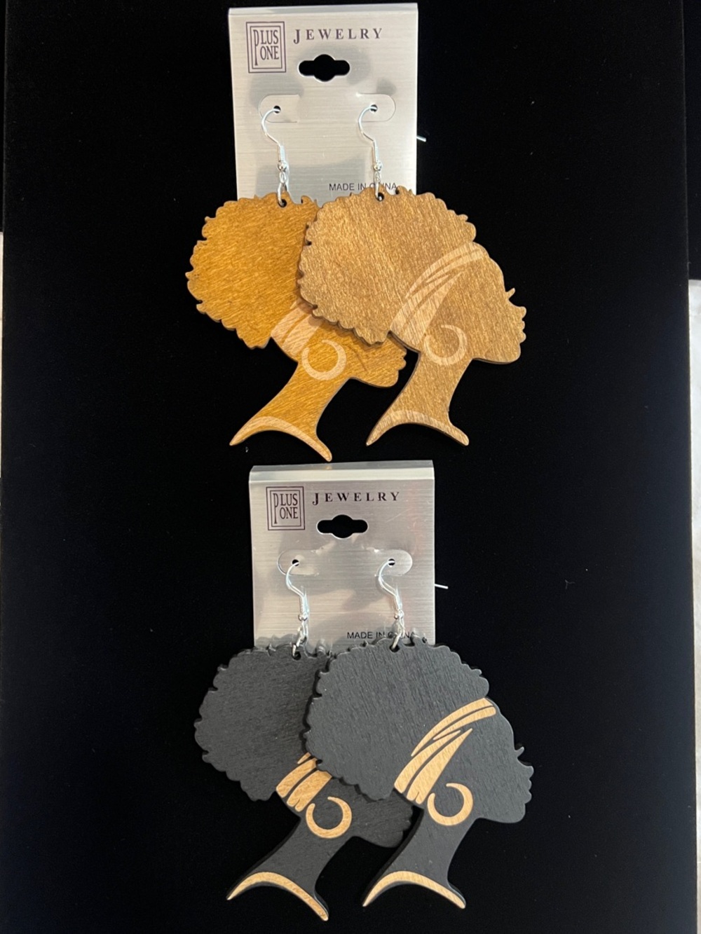 Wooden Silhouette Afro Earrings - Set of Brown and Black